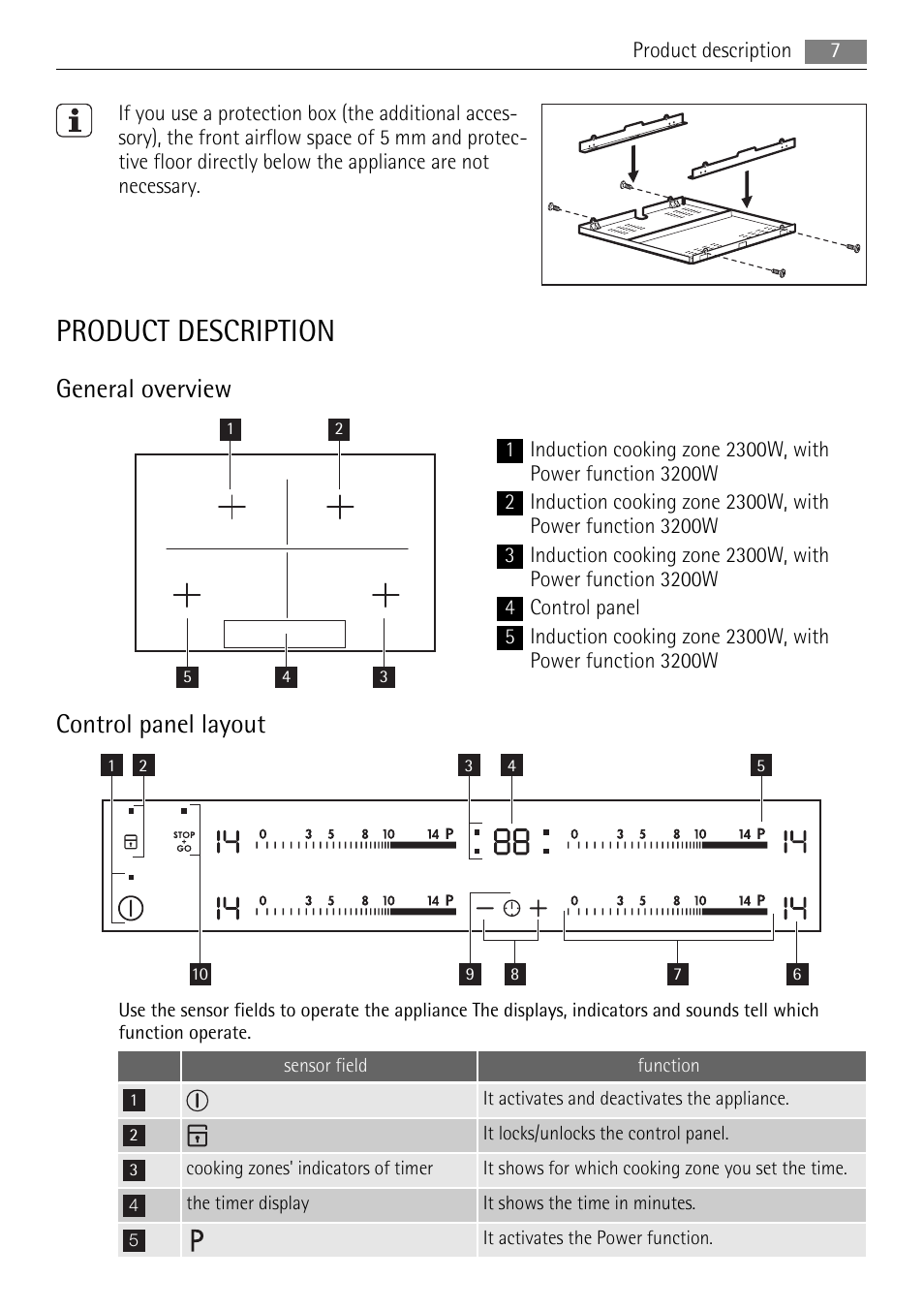 Product description, General overview, Control panel layout | AEG HK654400XB User Manual | Page 7 / 20