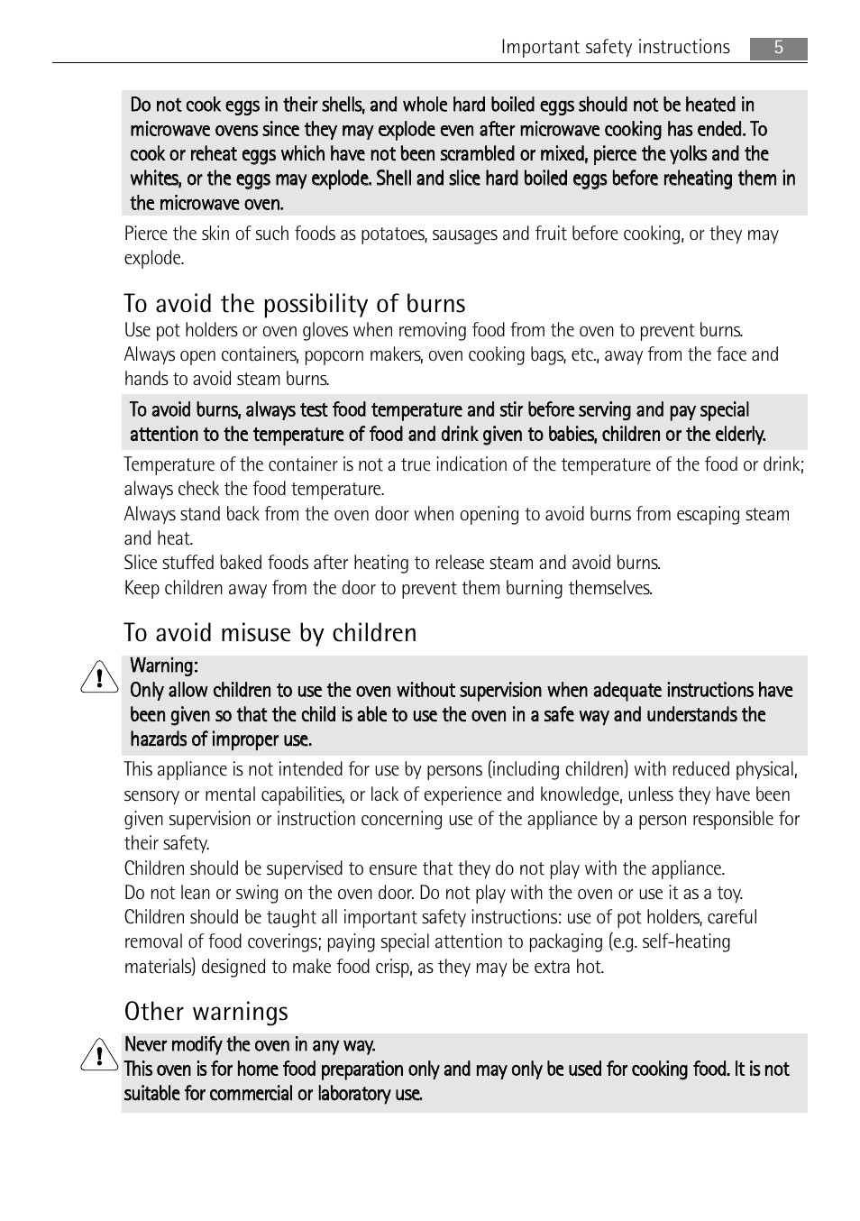 Other warnings | AEG MC2664E-W User Manual | Page 5 / 36