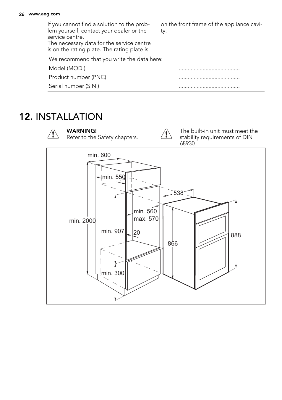 Installation | AEG DE4003000M User Manual | Page 26 / 64