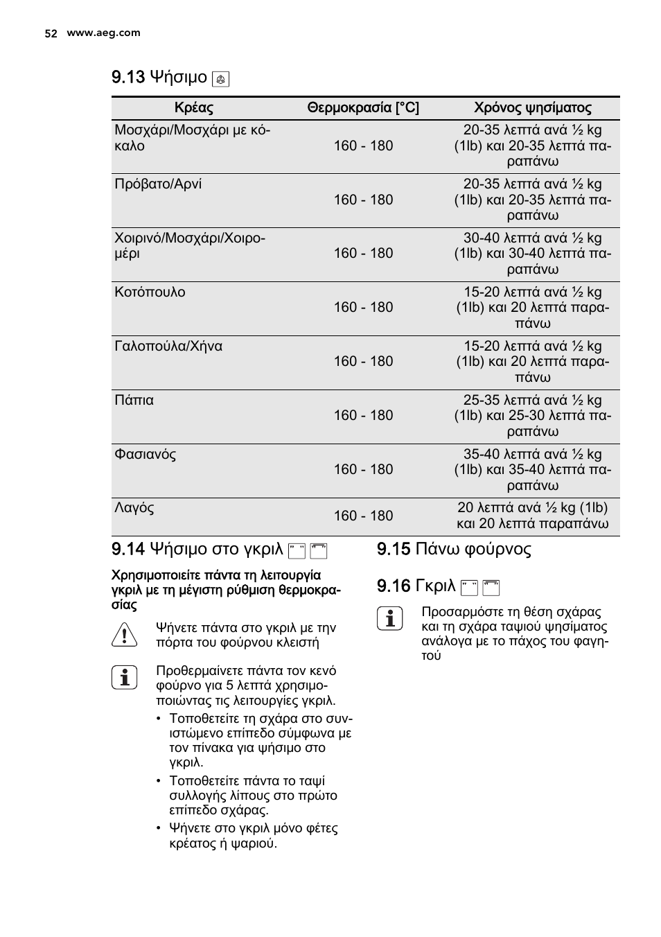 13 ψήσιμο, 14 ψήσιμο στο γκριλ | AEG DE4003000M User Manual | Page 52 / 64