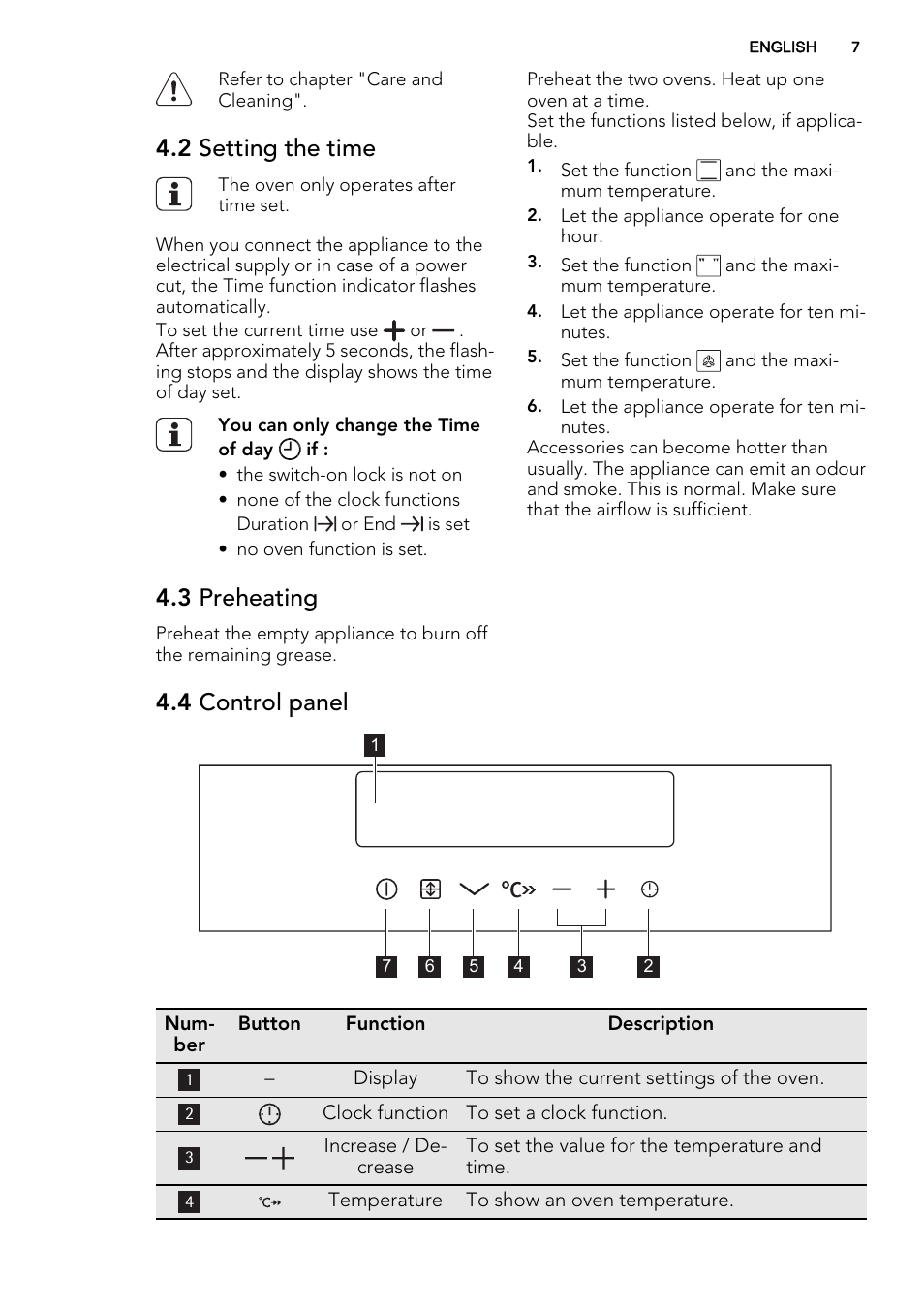 2 setting the time, 3 preheating, 4 control panel | AEG DE4003000M User Manual | Page 7 / 64