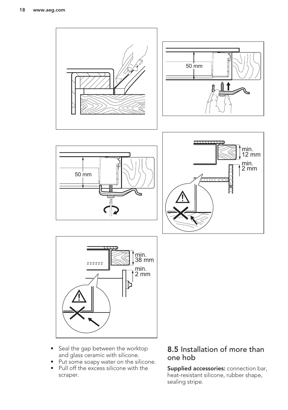 5 installation of more than one hob | AEG HC411520GB User Manual | Page 18 / 64