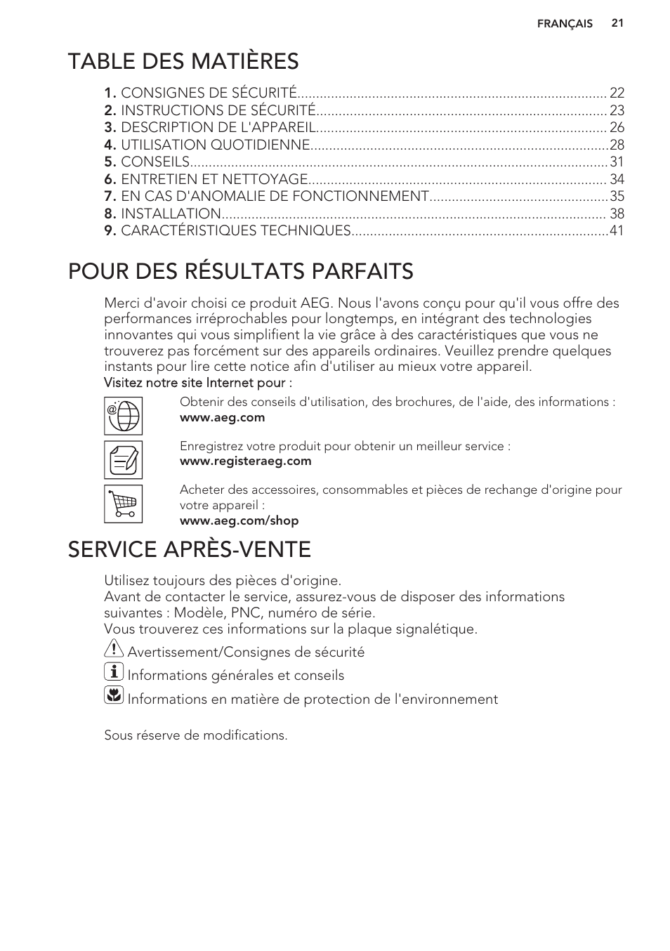 AEG HC411520GB User Manual | Page 21 / 64