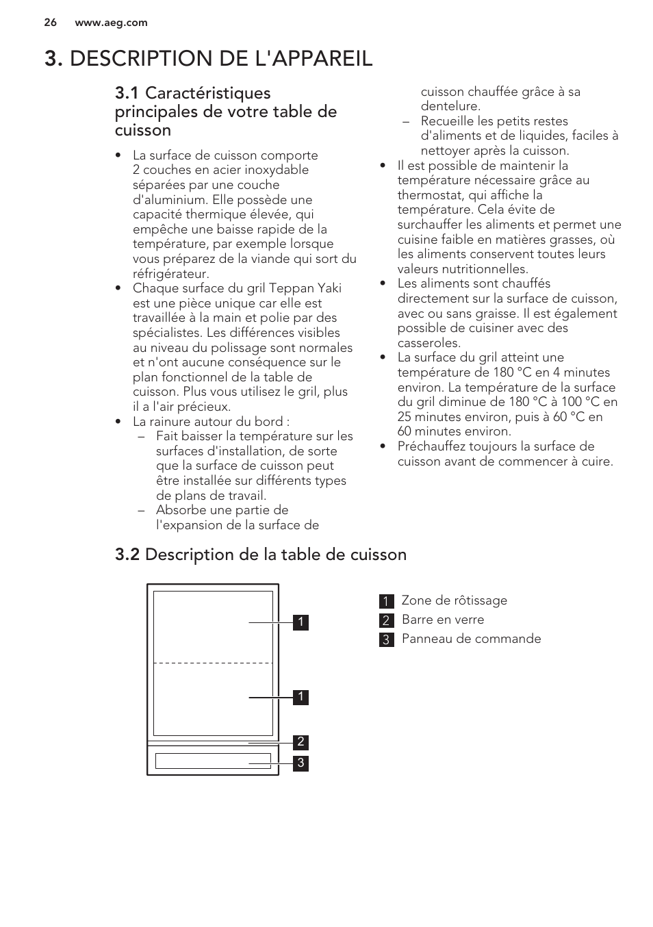 Description de l'appareil, 2 description de la table de cuisson | AEG HC411520GB User Manual | Page 26 / 64
