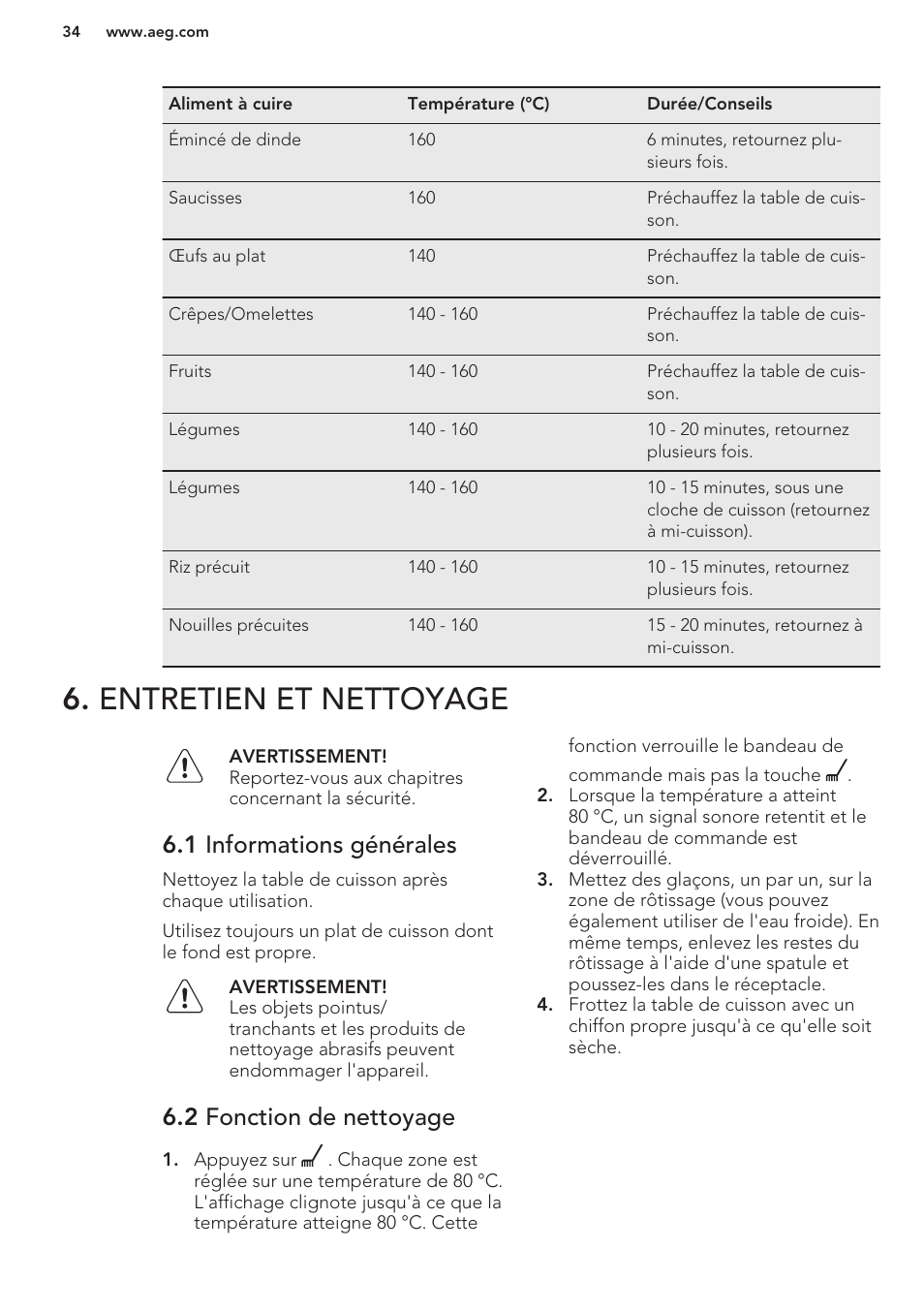Entretien et nettoyage, 1 informations générales, 2 fonction de nettoyage | AEG HC411520GB User Manual | Page 34 / 64