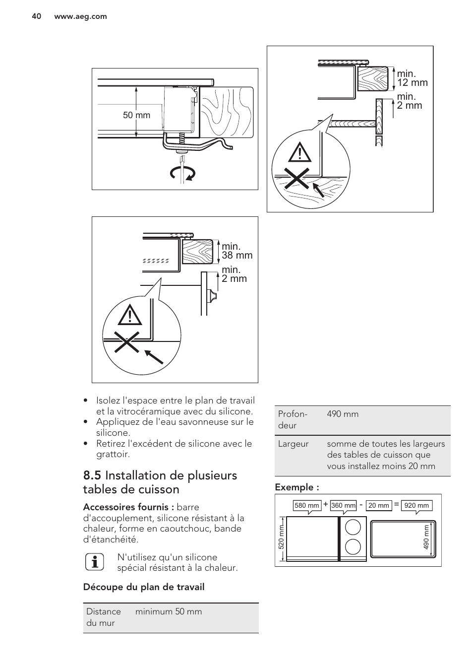 5 installation de plusieurs tables de cuisson | AEG HC411520GB User Manual | Page 40 / 64