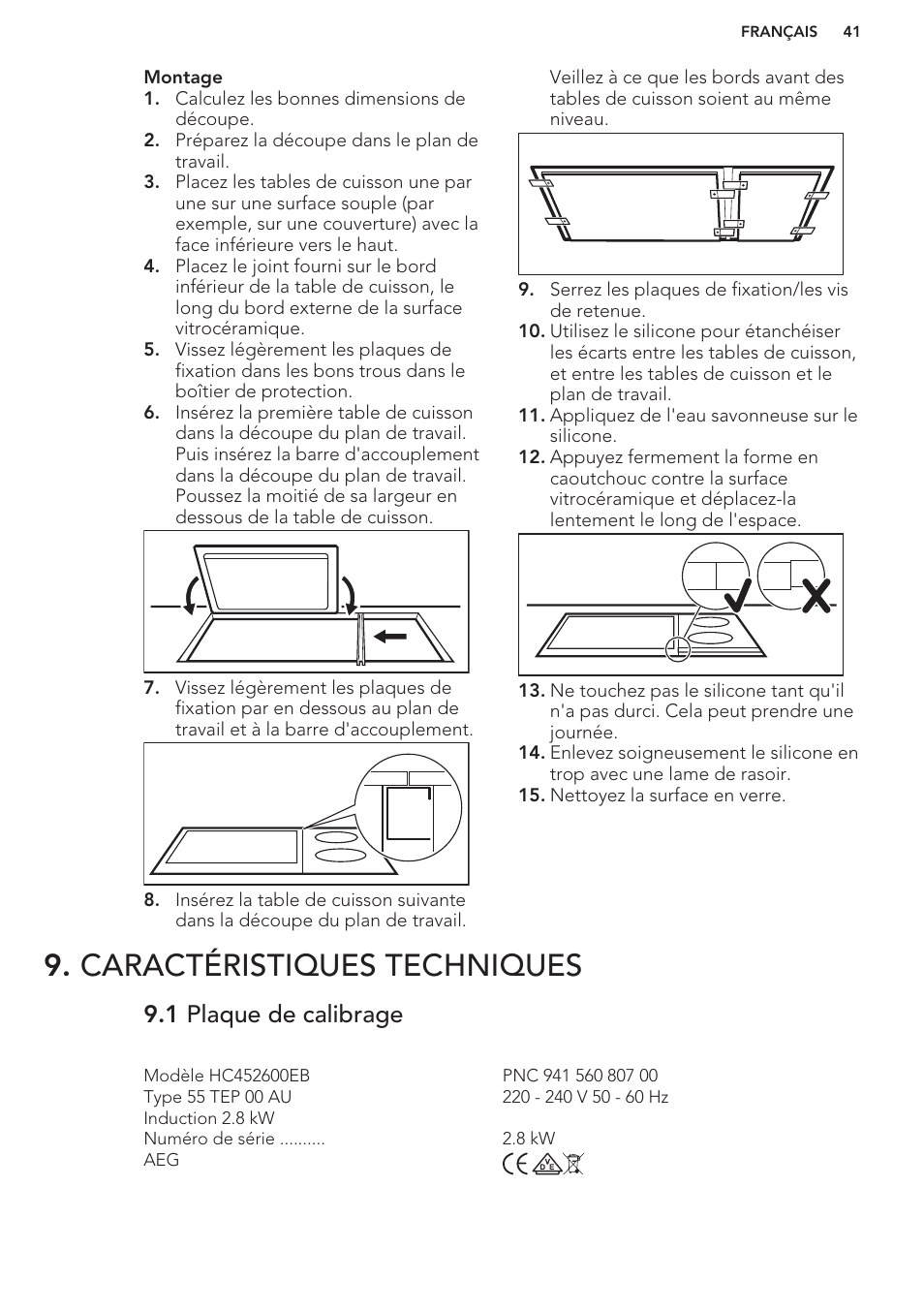 Caractéristiques techniques, 1 plaque de calibrage | AEG HC411520GB User Manual | Page 41 / 64