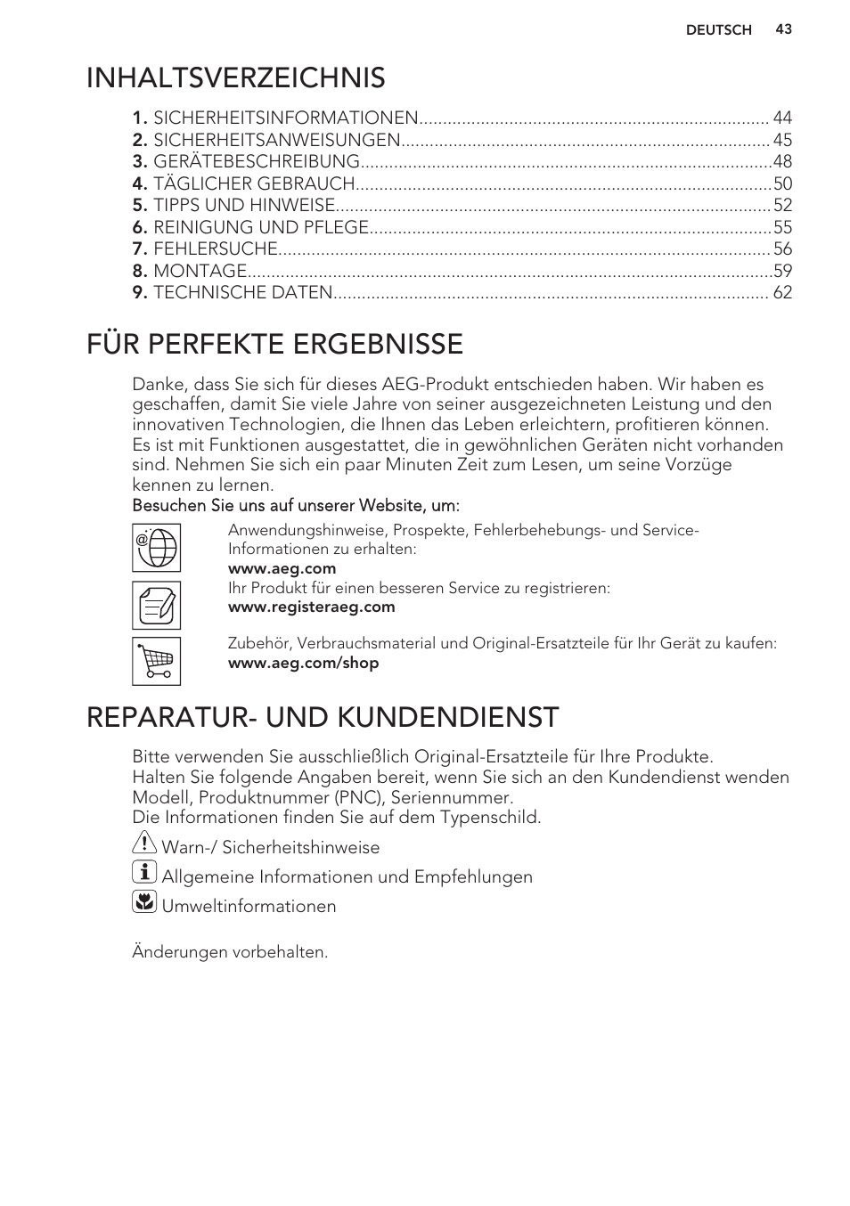AEG HC411520GB User Manual | Page 43 / 64