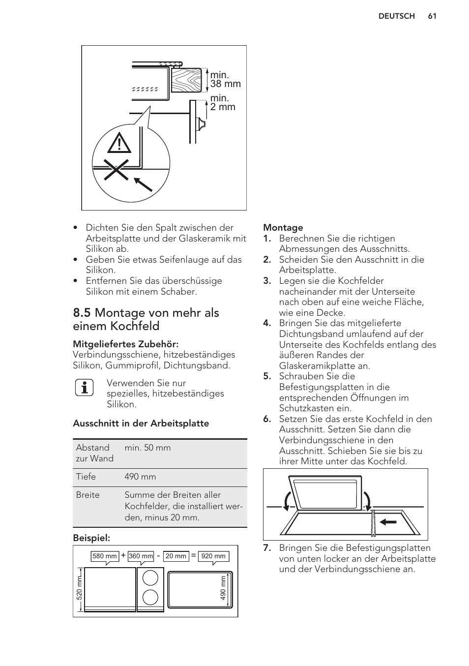 5 montage von mehr als einem kochfeld | AEG HC411520GB User Manual | Page 61 / 64