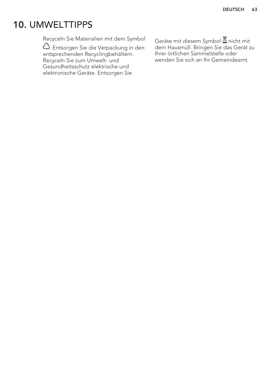 Umwelttipps | AEG HC411520GB User Manual | Page 63 / 64