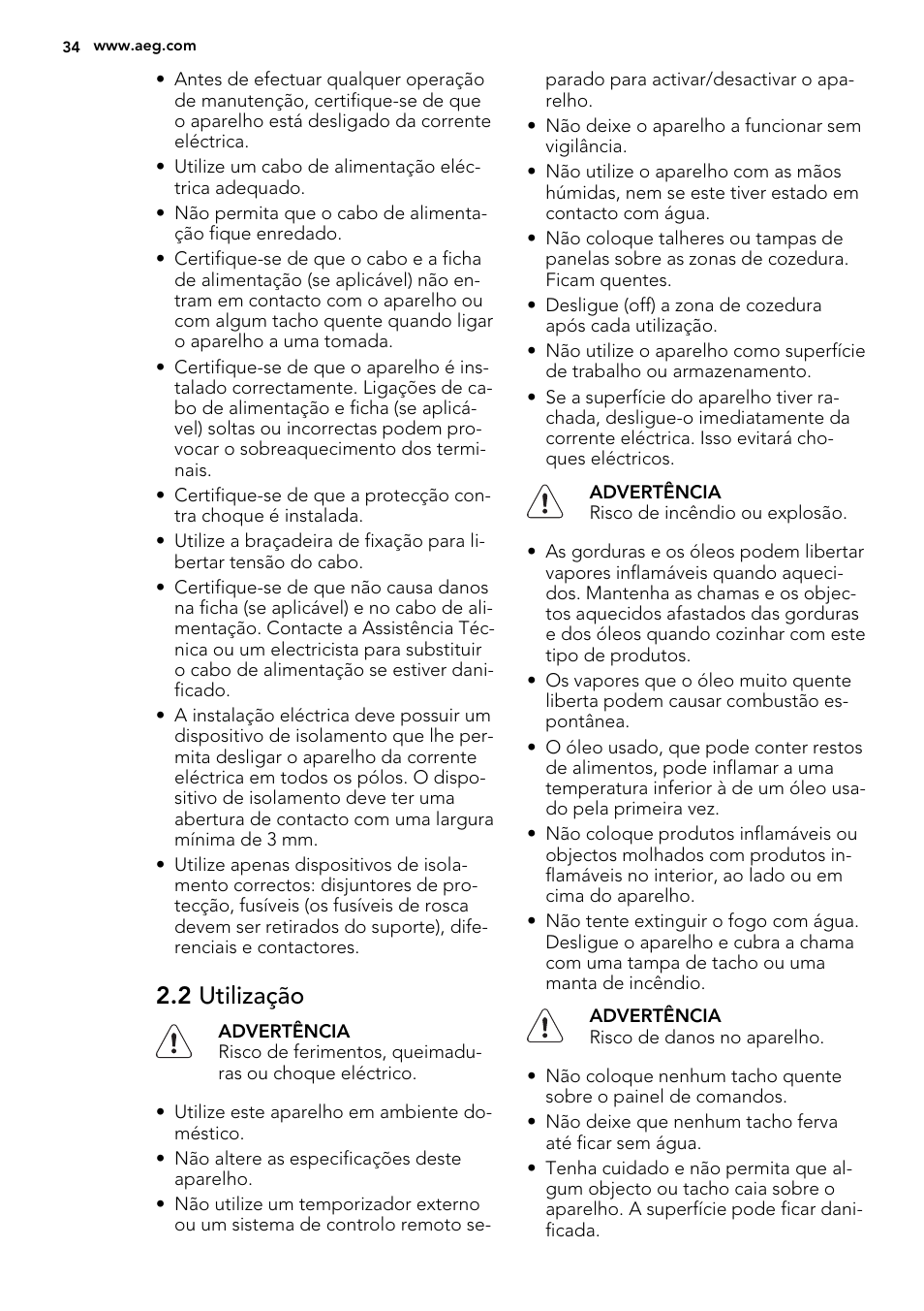 2 utilização | AEG HK683320XG User Manual | Page 34 / 48