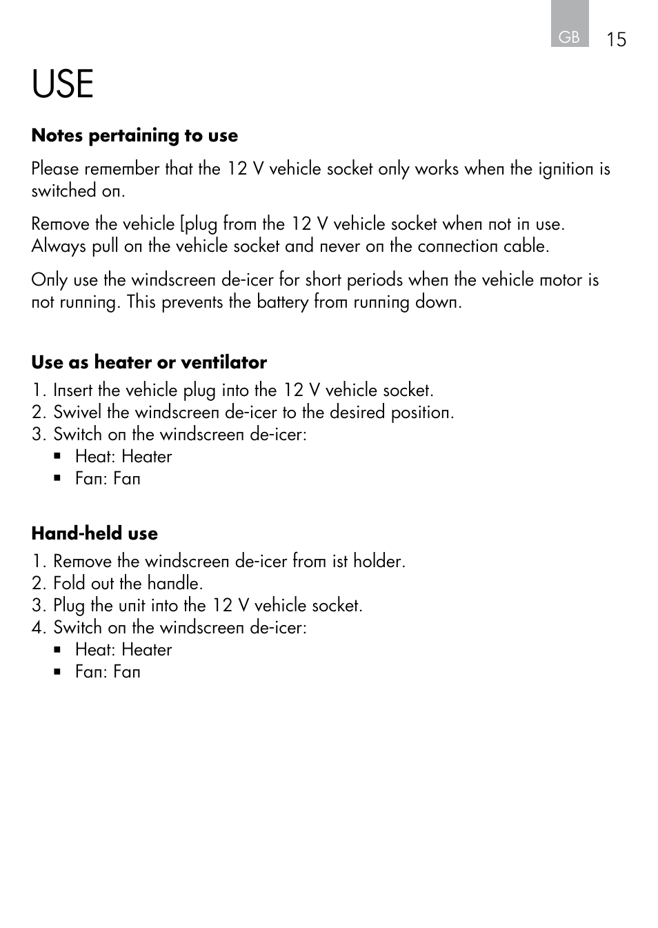 AEG Windscreen De-icer & Fan SK 150 User Manual | Page 15 / 52