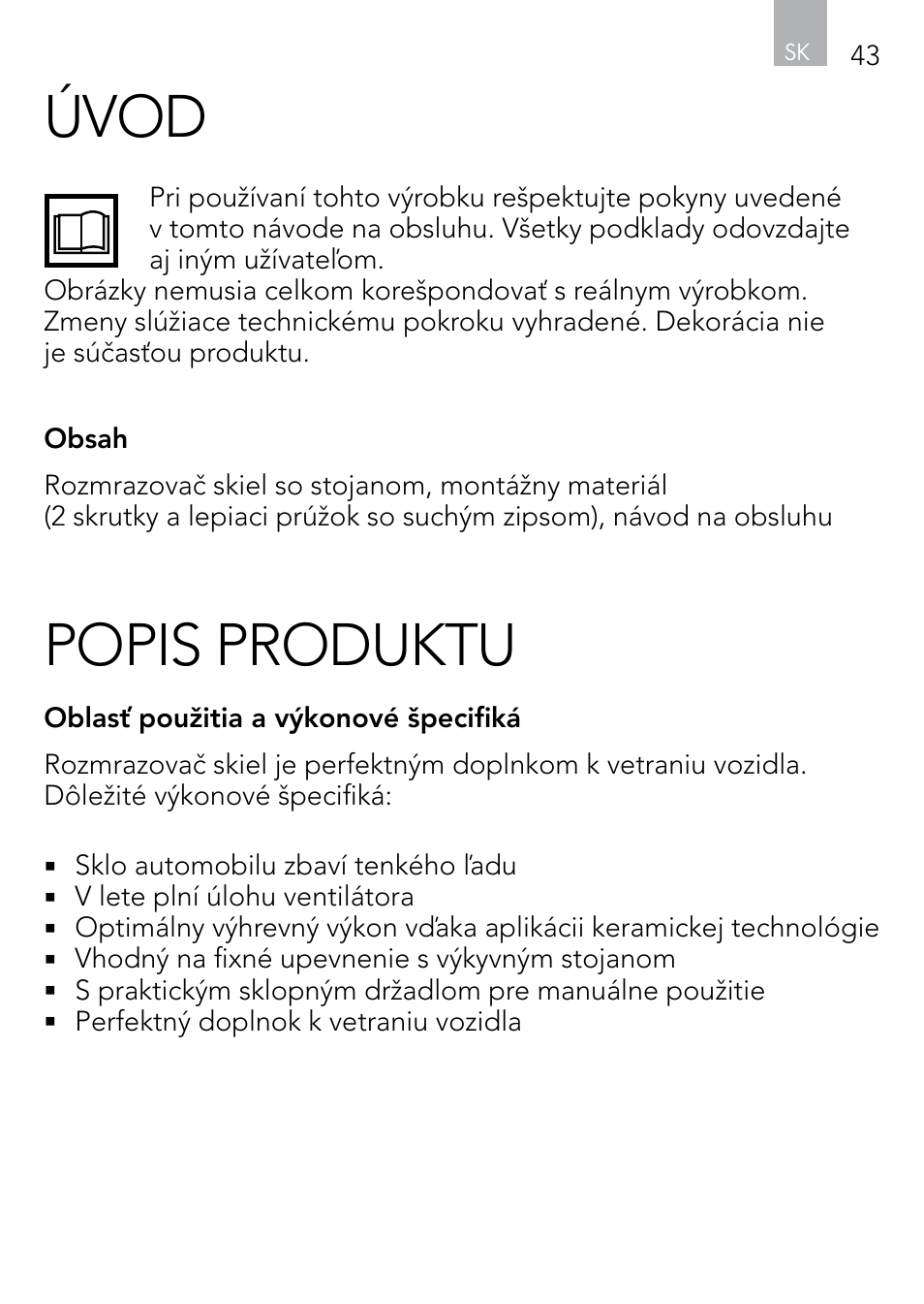 Úvod, Popis produktu | AEG Windscreen De-icer & Fan SK 150 User Manual | Page 43 / 52