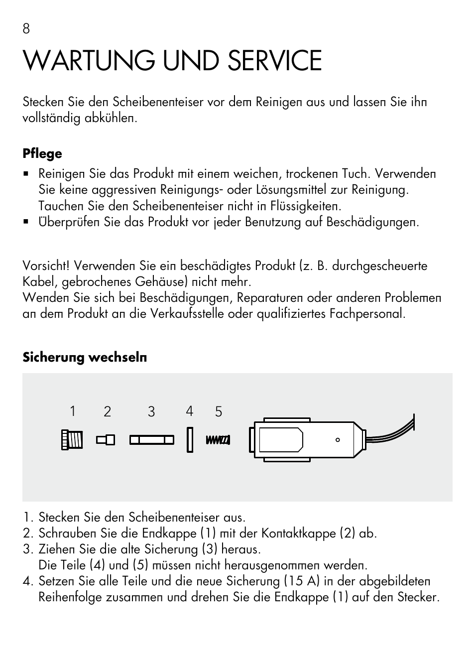 Wartung und service | AEG Windscreen De-icer & Fan SK 150 User Manual | Page 8 / 52