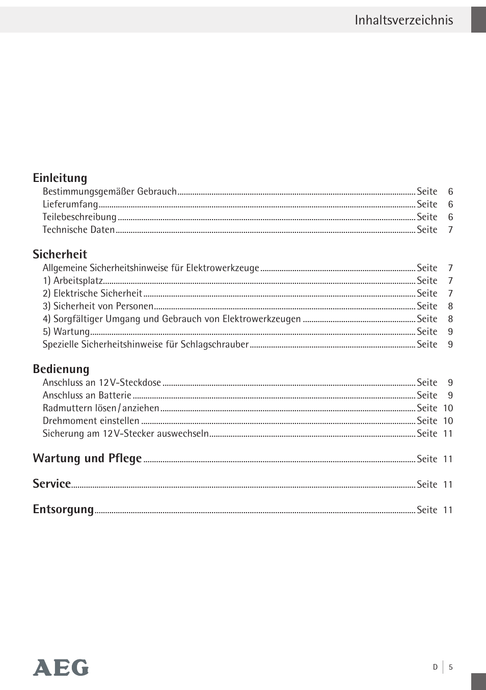 AEG Impact Wrench SD 340 User Manual | 24 pages
