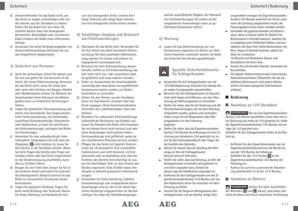 AEG Impact Wrench SD 340 User Manual | Page 3 / 24