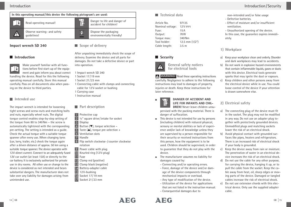 AEG Impact Wrench SD 340 User Manual | Page 6 / 24