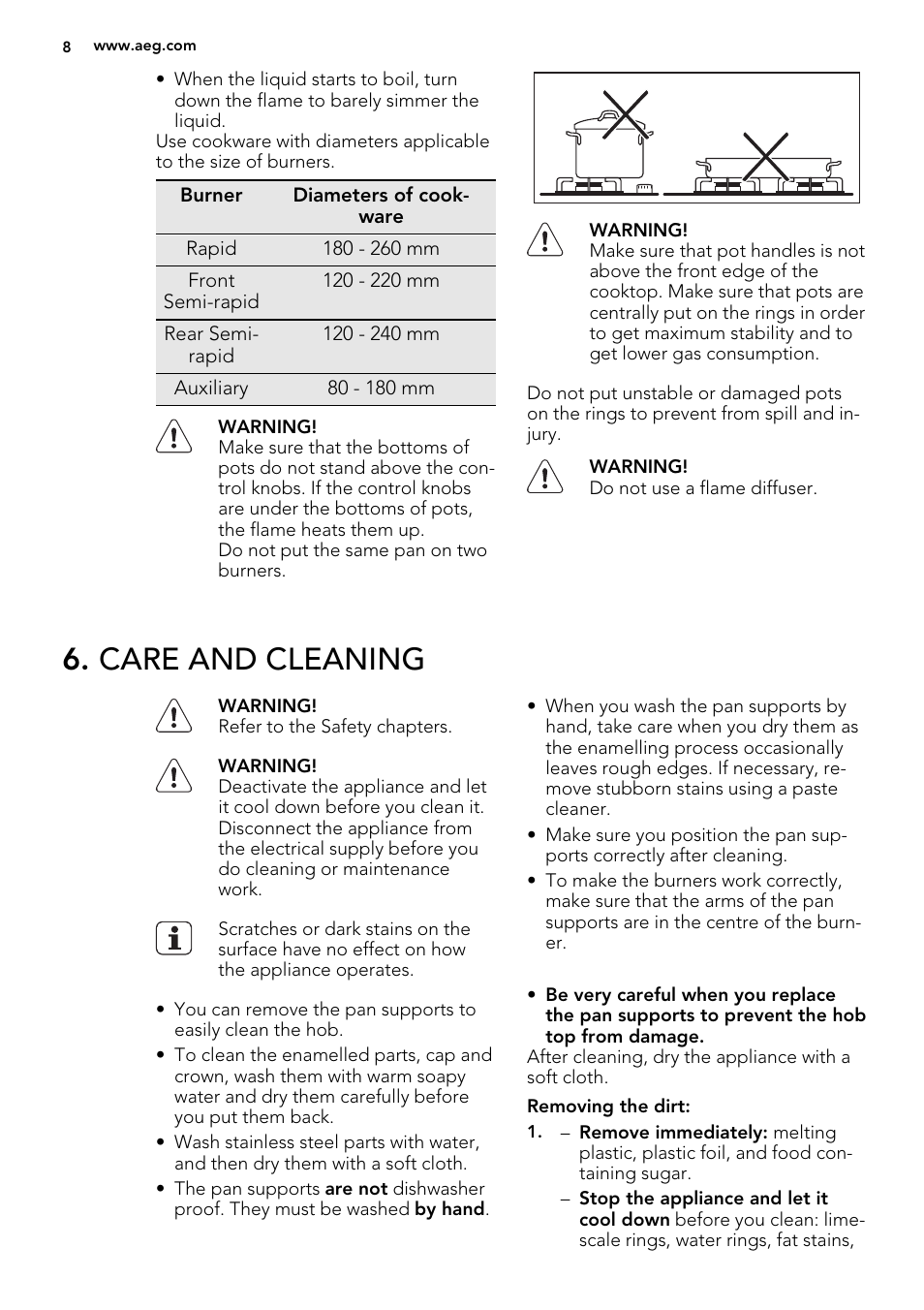 Care and cleaning | AEG HG795440XB User Manual | Page 8 / 16