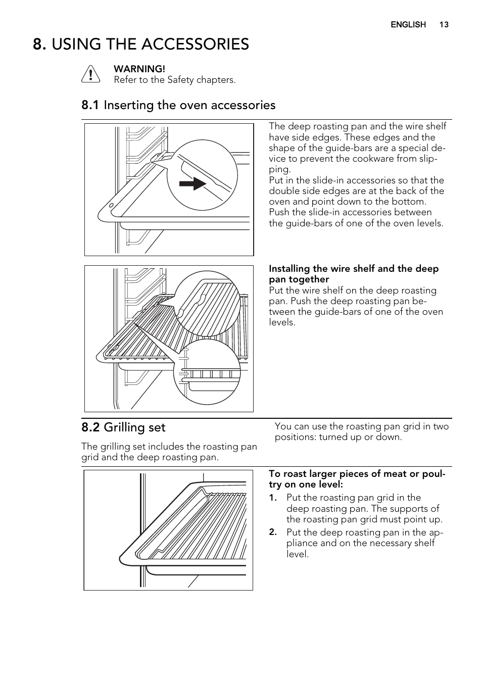 Using the accessories, 1 inserting the oven accessories, 2 grilling set | AEG DE4003000M User Manual | Page 13 / 68