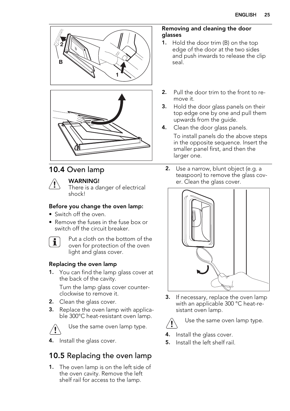 4 oven lamp, 5 replacing the oven lamp | AEG DE4003000M User Manual | Page 25 / 68