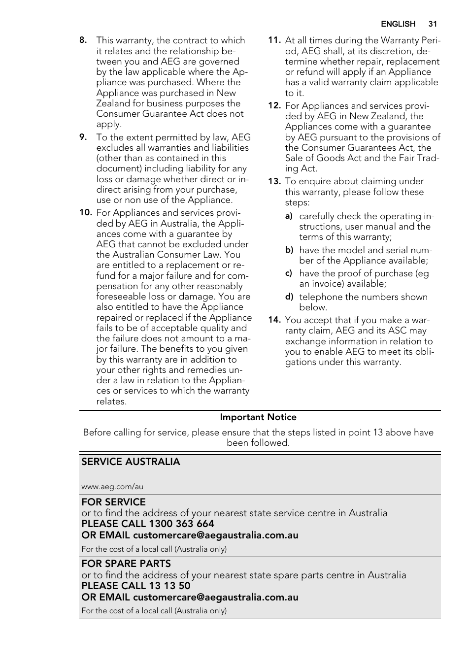 AEG DE4003000M User Manual | Page 31 / 68