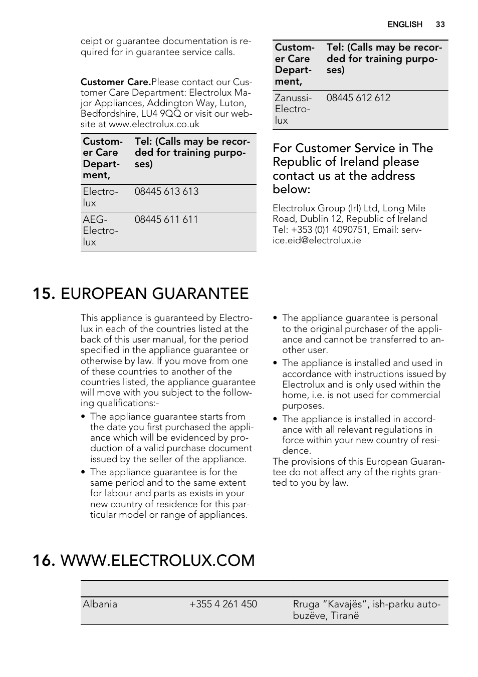 European guarantee | AEG DE4003000M User Manual | Page 33 / 68