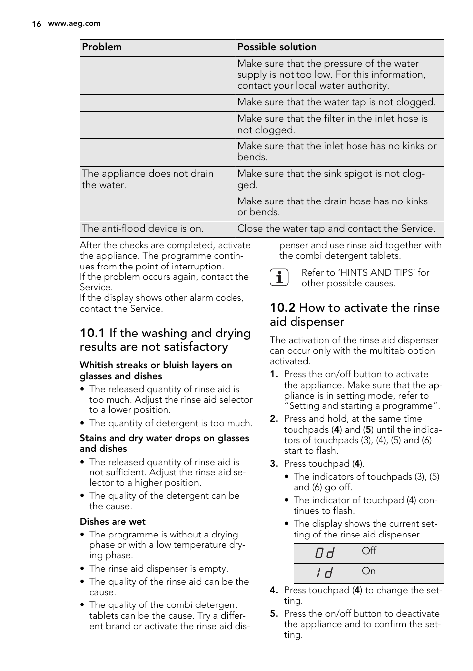 2 how to activate the rinse aid dispenser | AEG F99015VI0P User Manual | Page 16 / 20