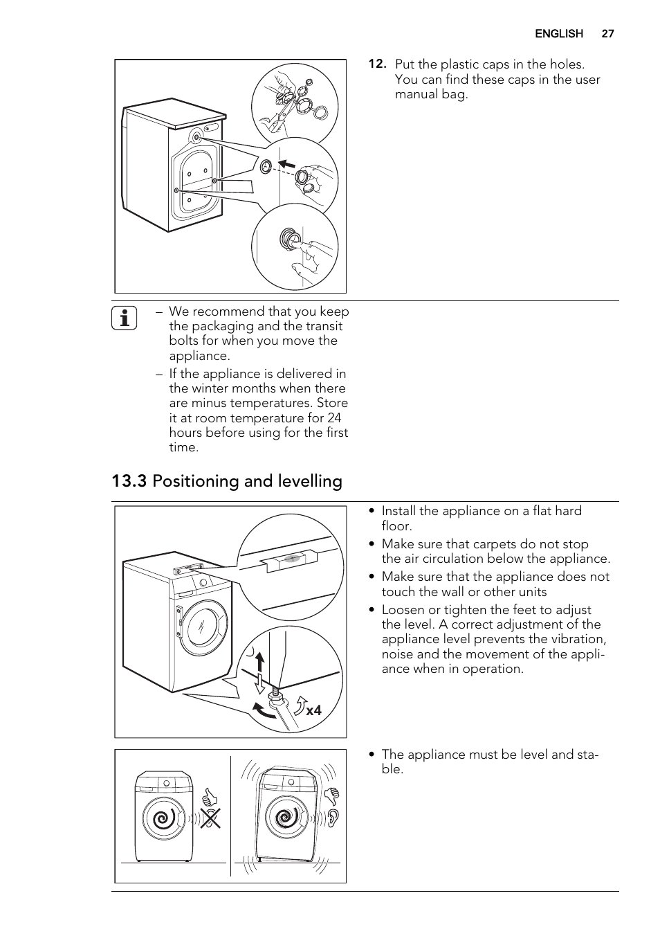 3 positioning and levelling | AEG L61470BI User Manual | Page 27 / 32