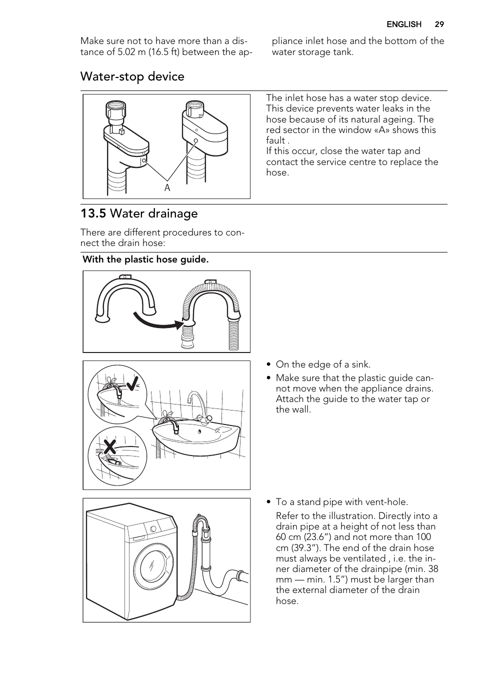 Water-stop device, 5 water drainage | AEG L61470BI User Manual | Page 29 / 32