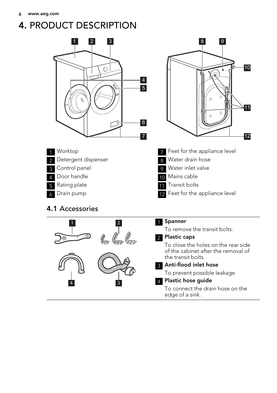 Product description, 1 accessories | AEG L61470BI User Manual | Page 6 / 32