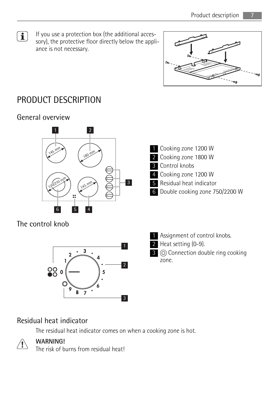 Product description, General overview, The control knob | Residual heat indicator | AEG HK955070FB User Manual | Page 7 / 16