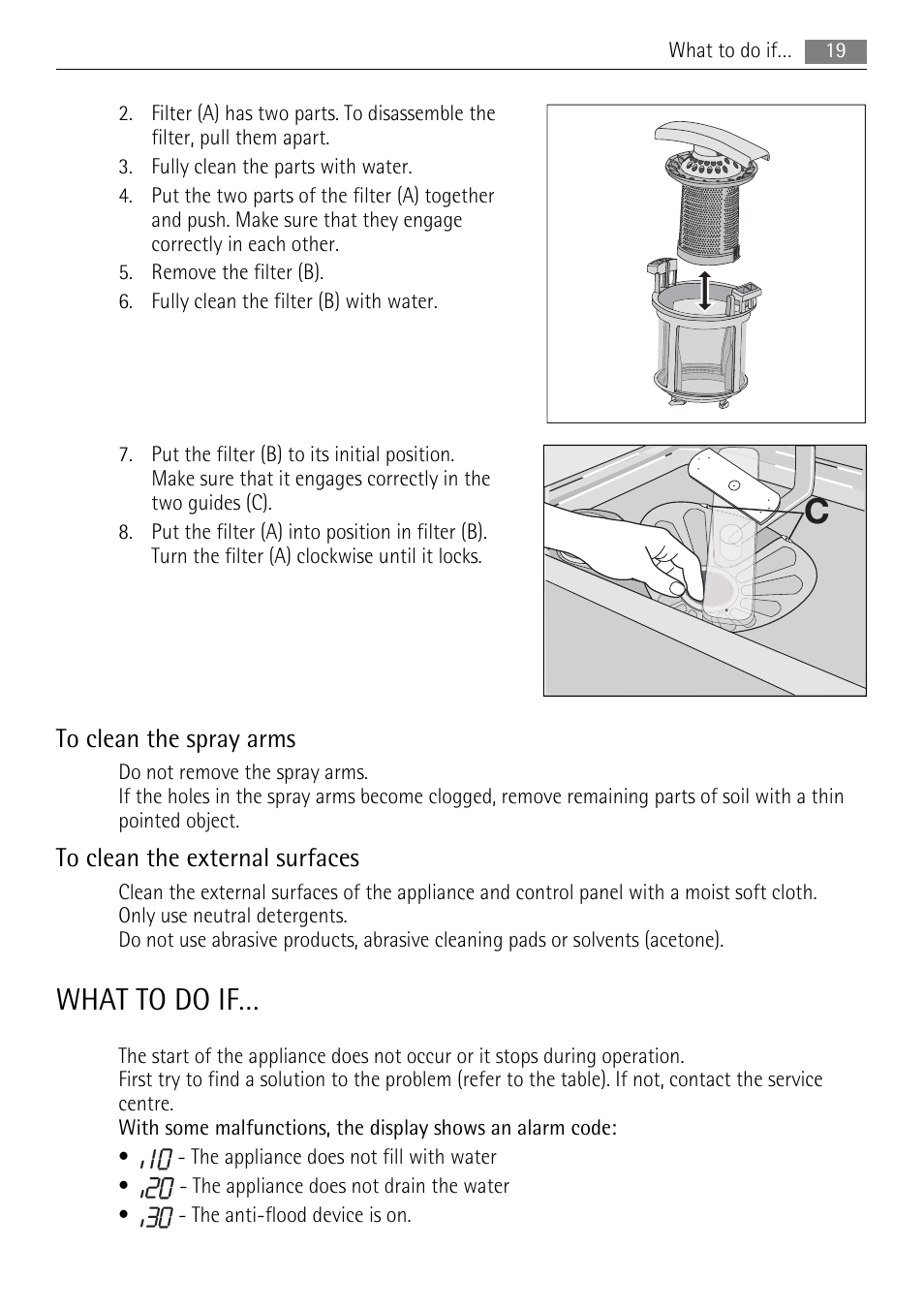 What to do if | AEG F88060VI0P User Manual | Page 19 / 24