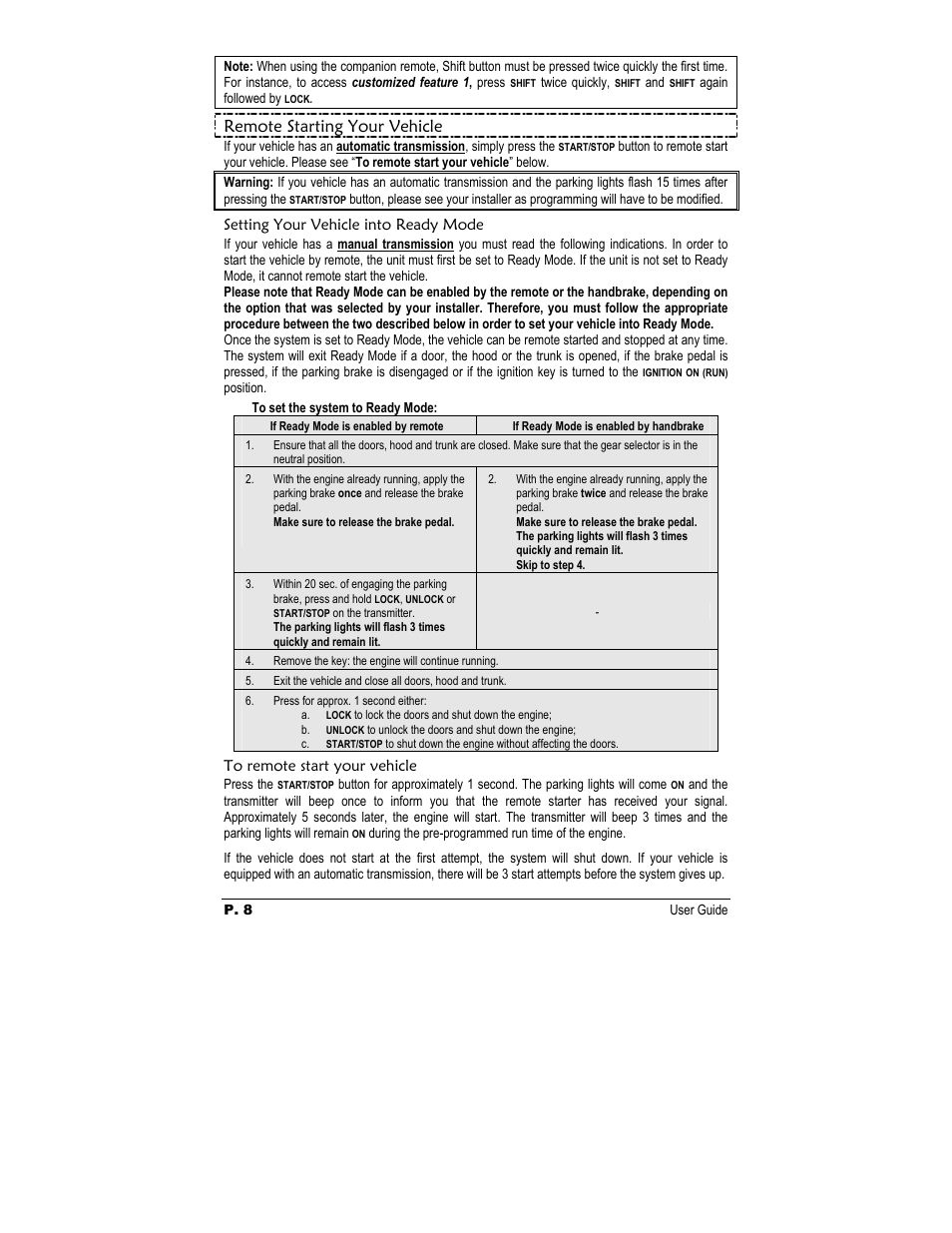 Remote starting your vehicle | Autostart AS-6450VTW-FM User Manual | Page 8 / 19