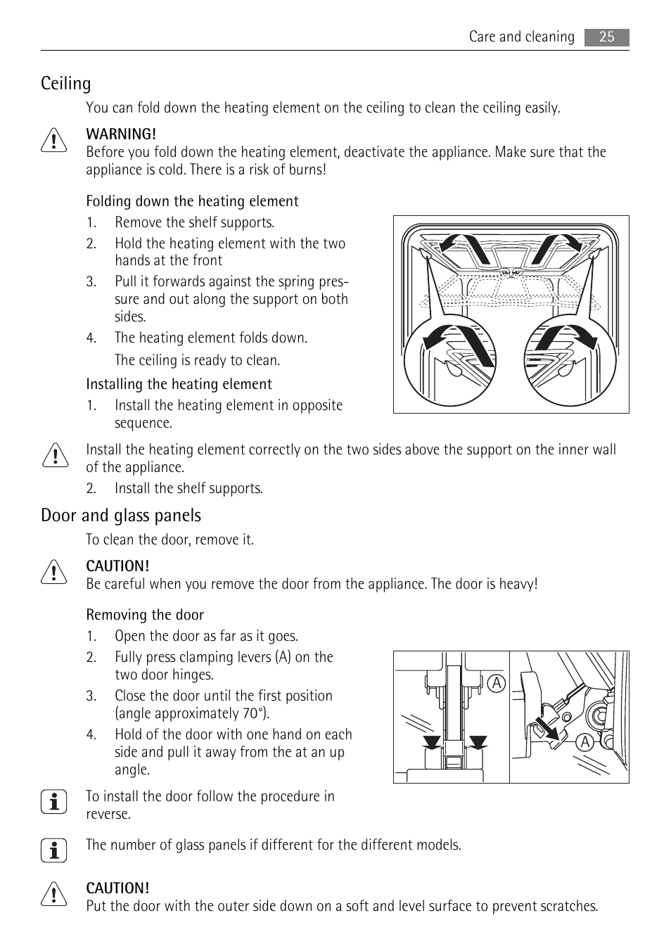 Ceiling, Door and glass panels | AEG BE2003021M User Manual | Page 25 / 36