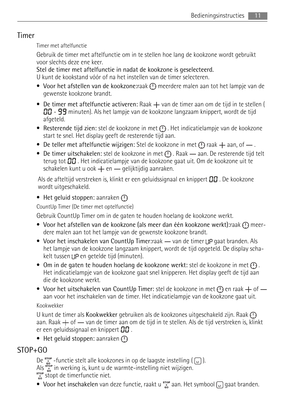 Timer, Stop+go | AEG HK614010BB User Manual | Page 11 / 64