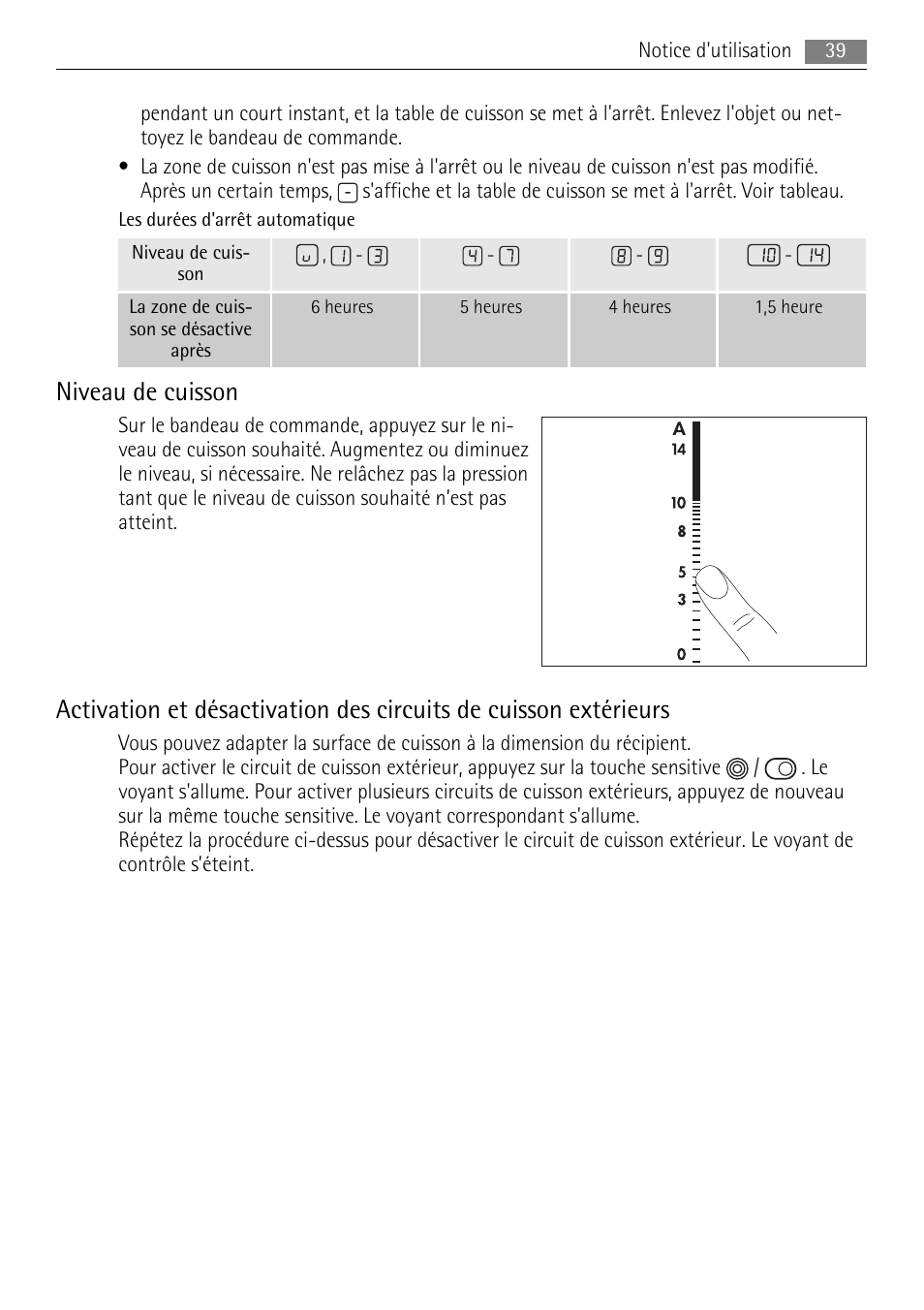 Niveau de cuisson | AEG HK614010BB User Manual | Page 39 / 64