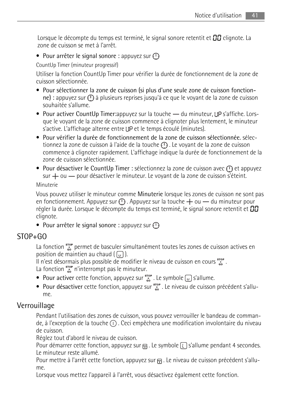 Stop+go, Verrouillage | AEG HK614010BB User Manual | Page 41 / 64