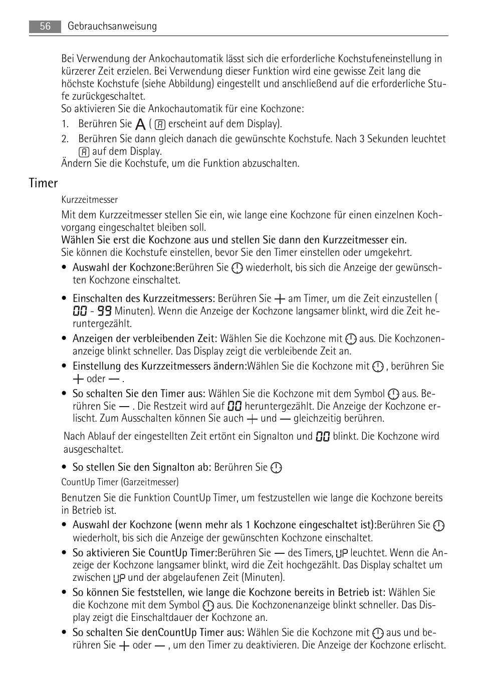Timer | AEG HK614010BB User Manual | Page 56 / 64