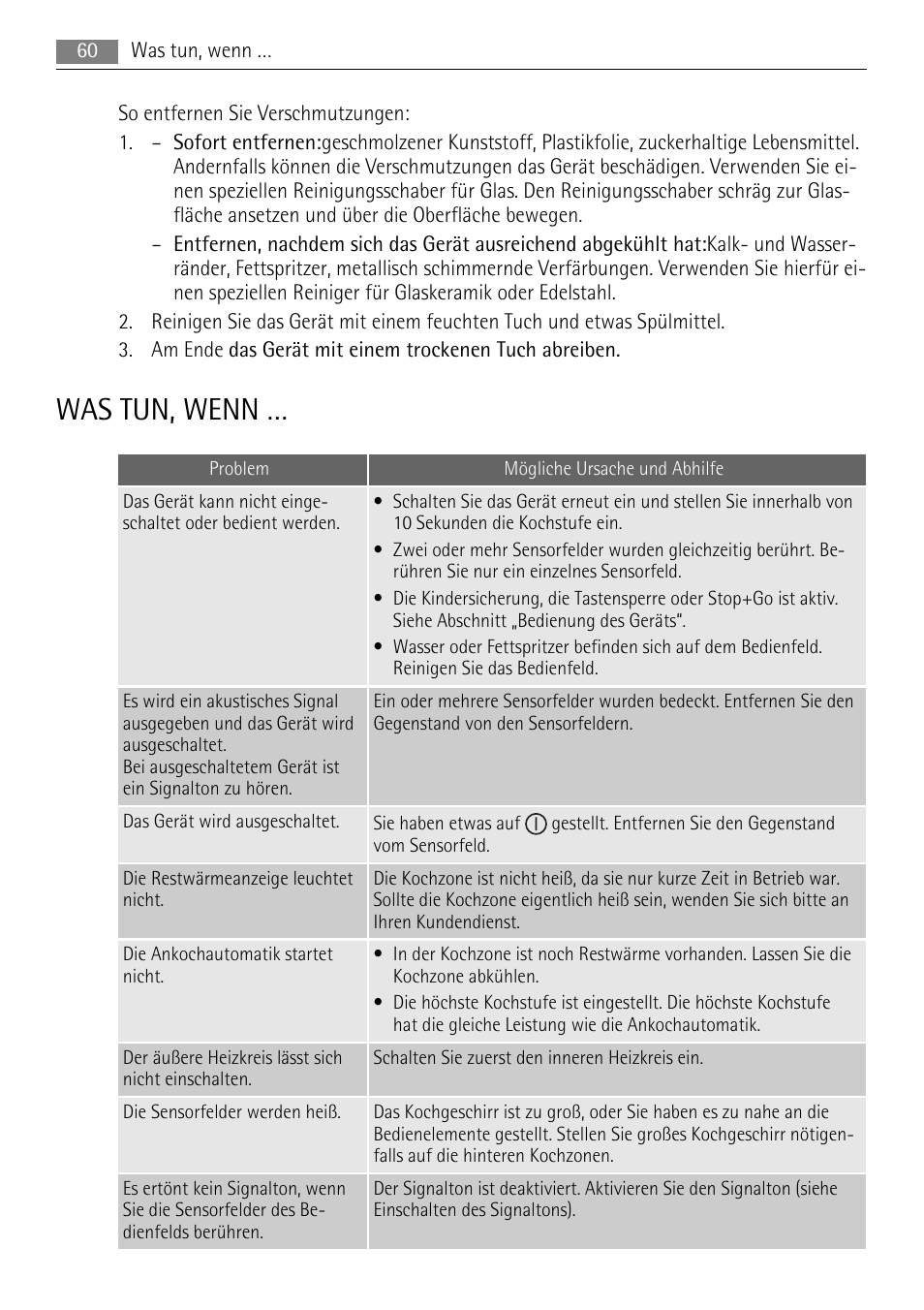 Was tun, wenn | AEG HK614010BB User Manual | Page 60 / 64