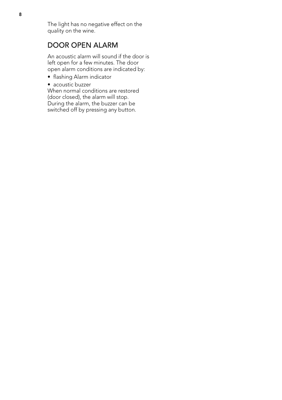 Door open alarm | AEG SWS98820L0 User Manual | Page 8 / 24