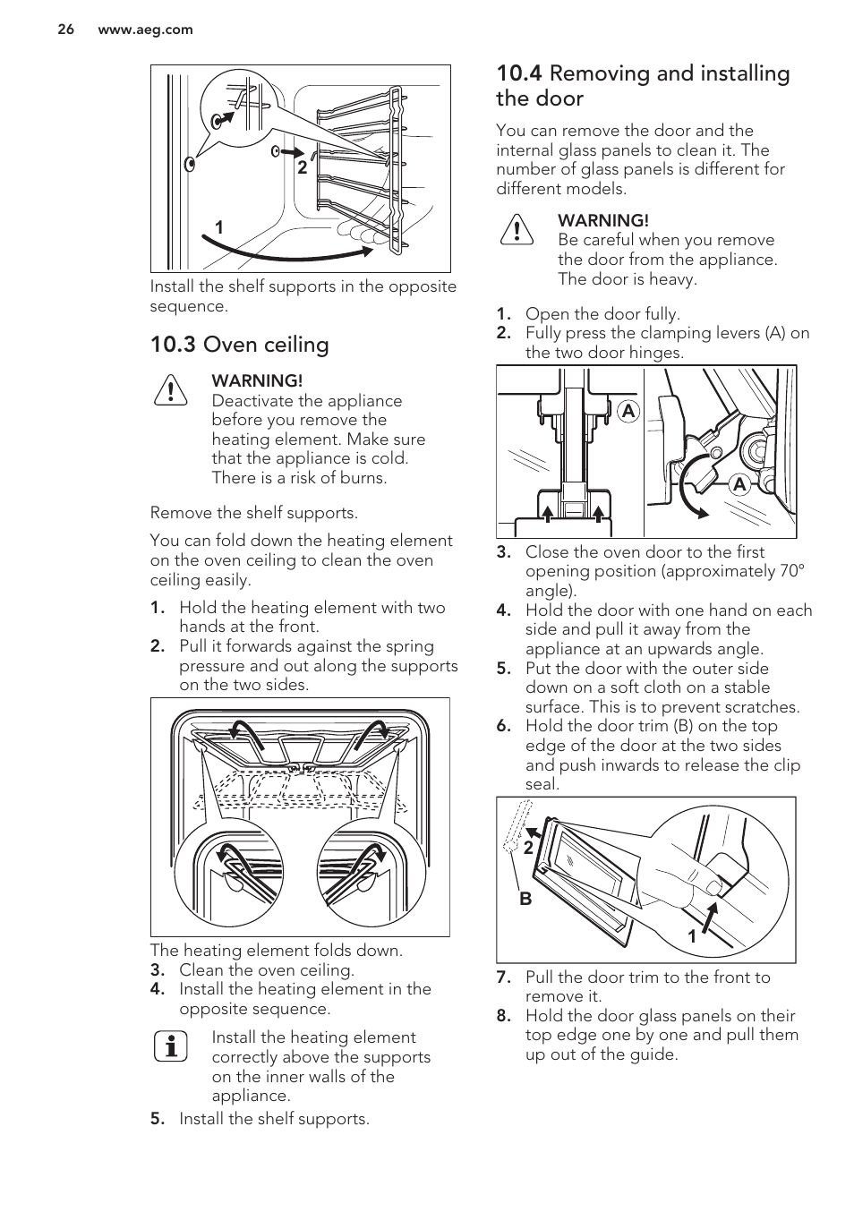 3 oven ceiling, 4 removing and installing the door | AEG BP3003021M User Manual | Page 26 / 32
