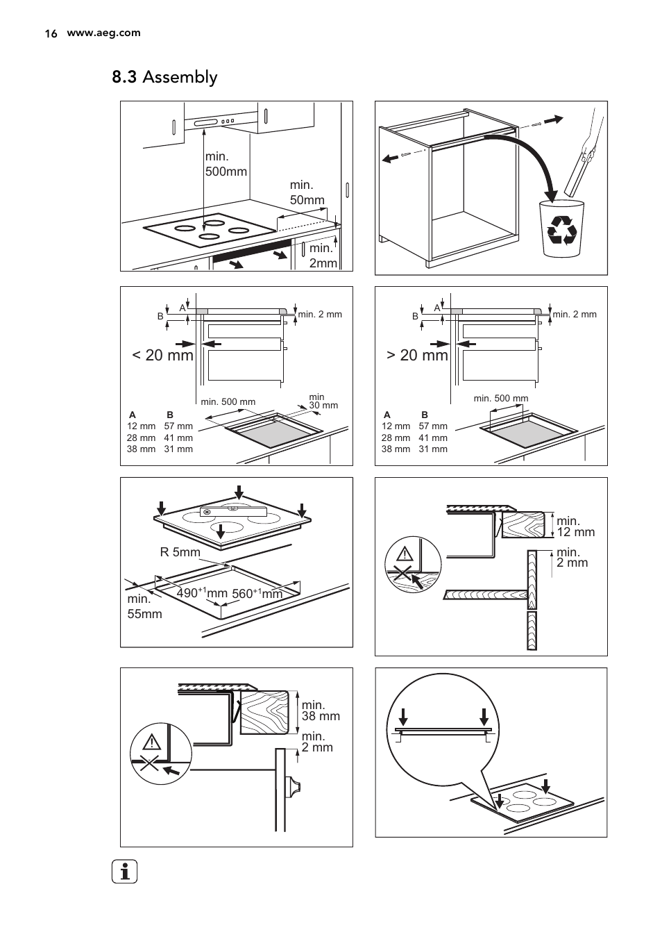 3 assembly, 20 mm | AEG HK764403FB User Manual | Page 16 / 24
