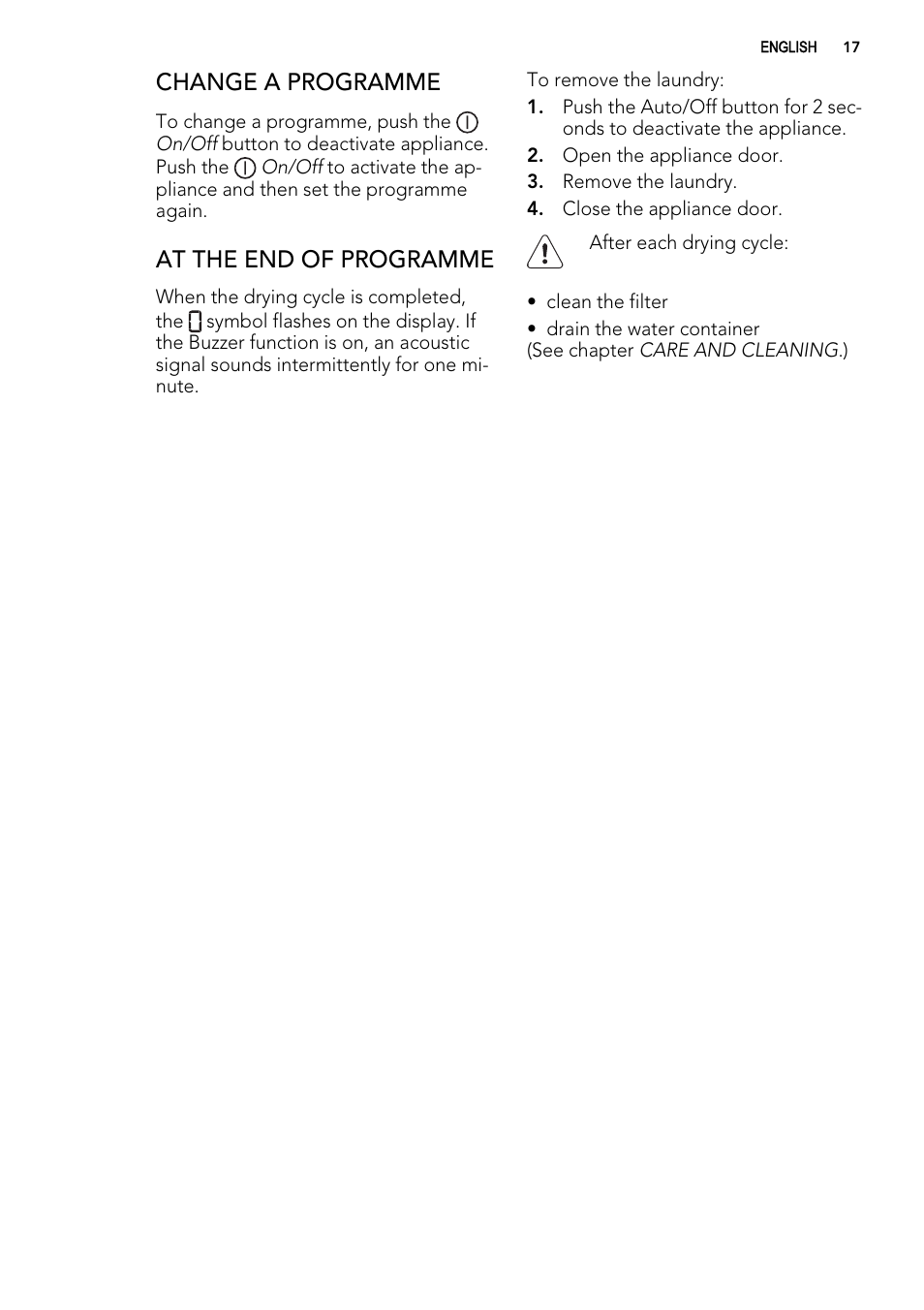 Change a programme, At the end of programme | AEG T86585IH User Manual | Page 17 / 32