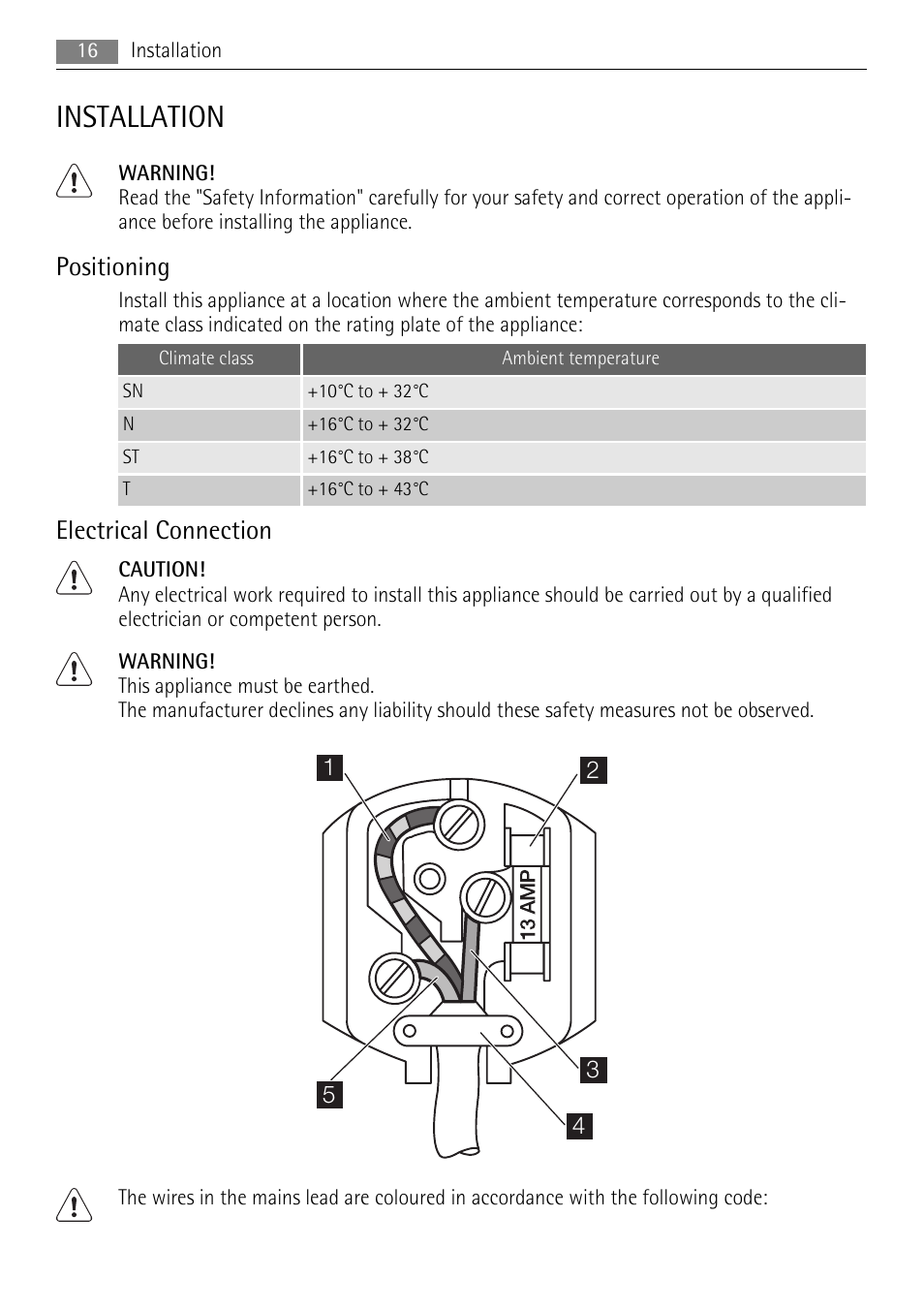 Installation, Positioning, Electrical connection | AEG SCS71800F0 User Manual | Page 16 / 28