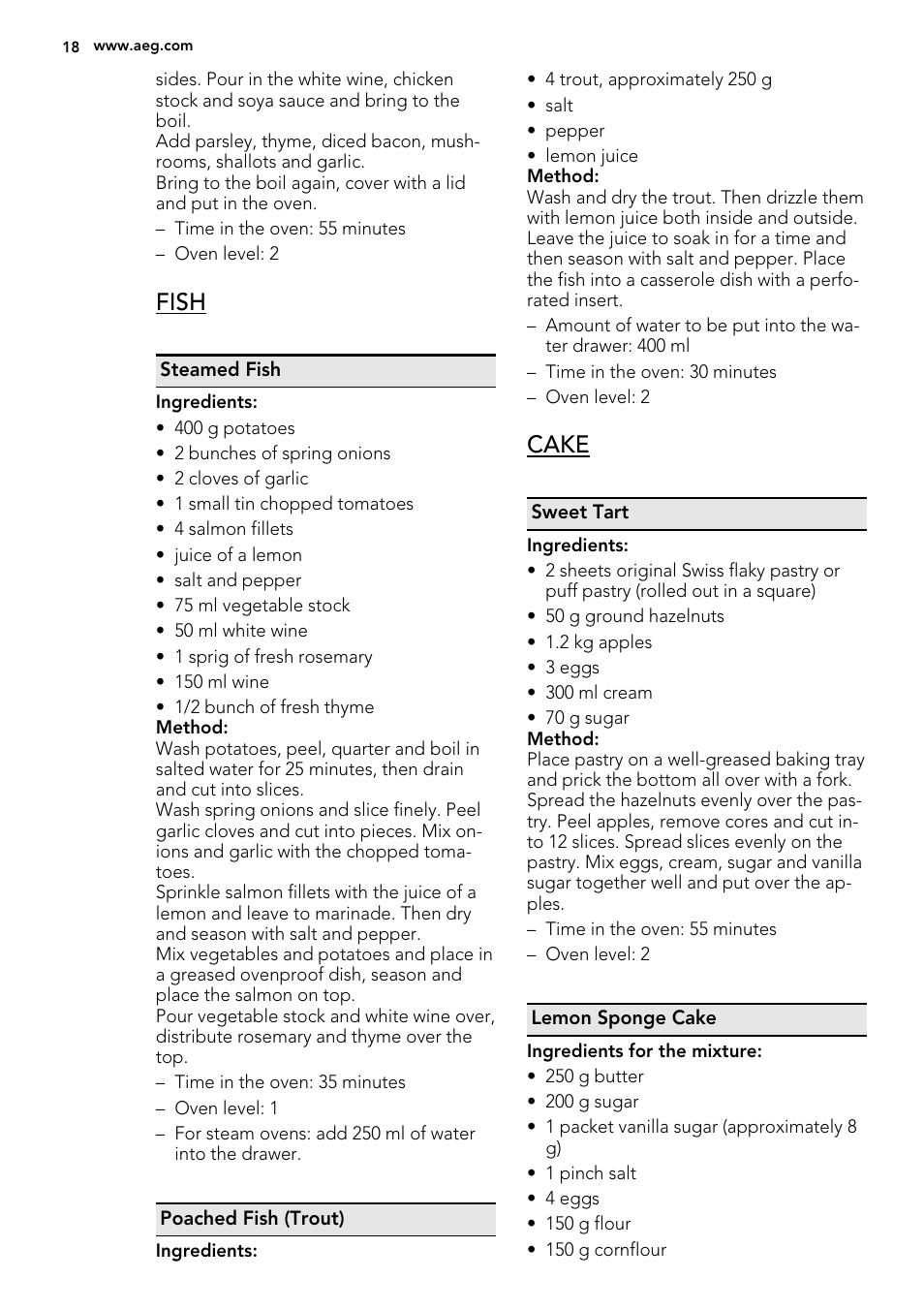 Fish, Cake | AEG MCD3881E-M User Manual | Page 18 / 32