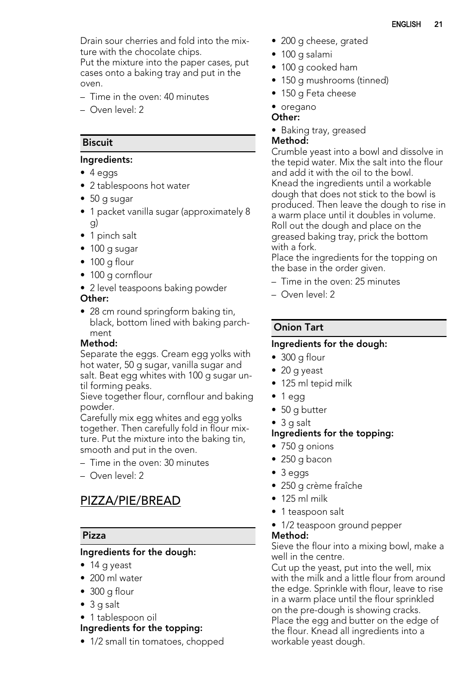 Pizza/pie/bread | AEG MCD3881E-M User Manual | Page 21 / 32