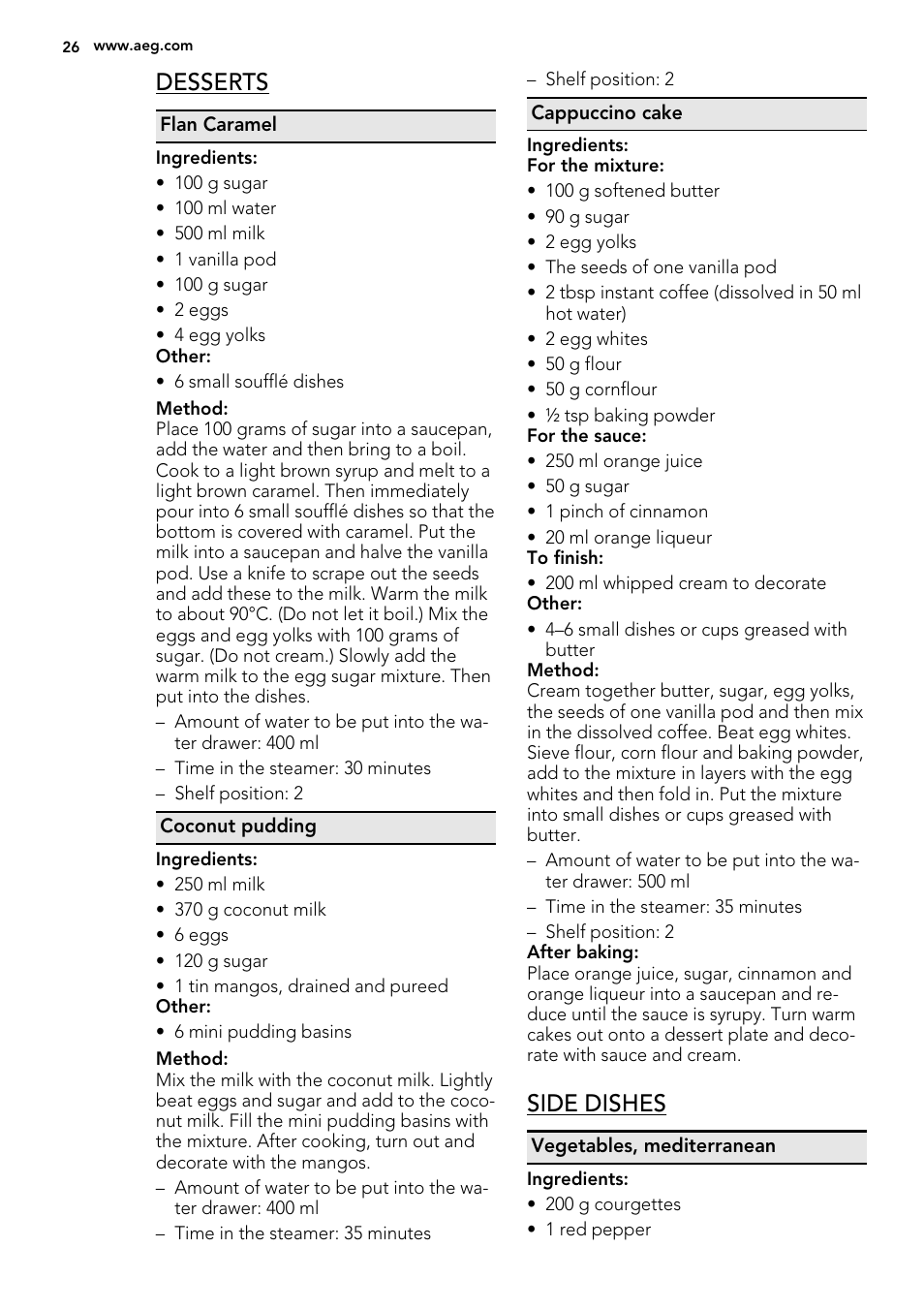 Desserts, Side dishes | AEG MCD3881E-M User Manual | Page 26 / 32