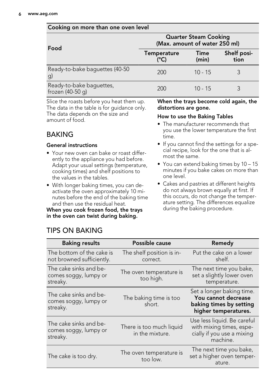 Baking, Tips on baking | AEG MCD3881E-M User Manual | Page 6 / 32