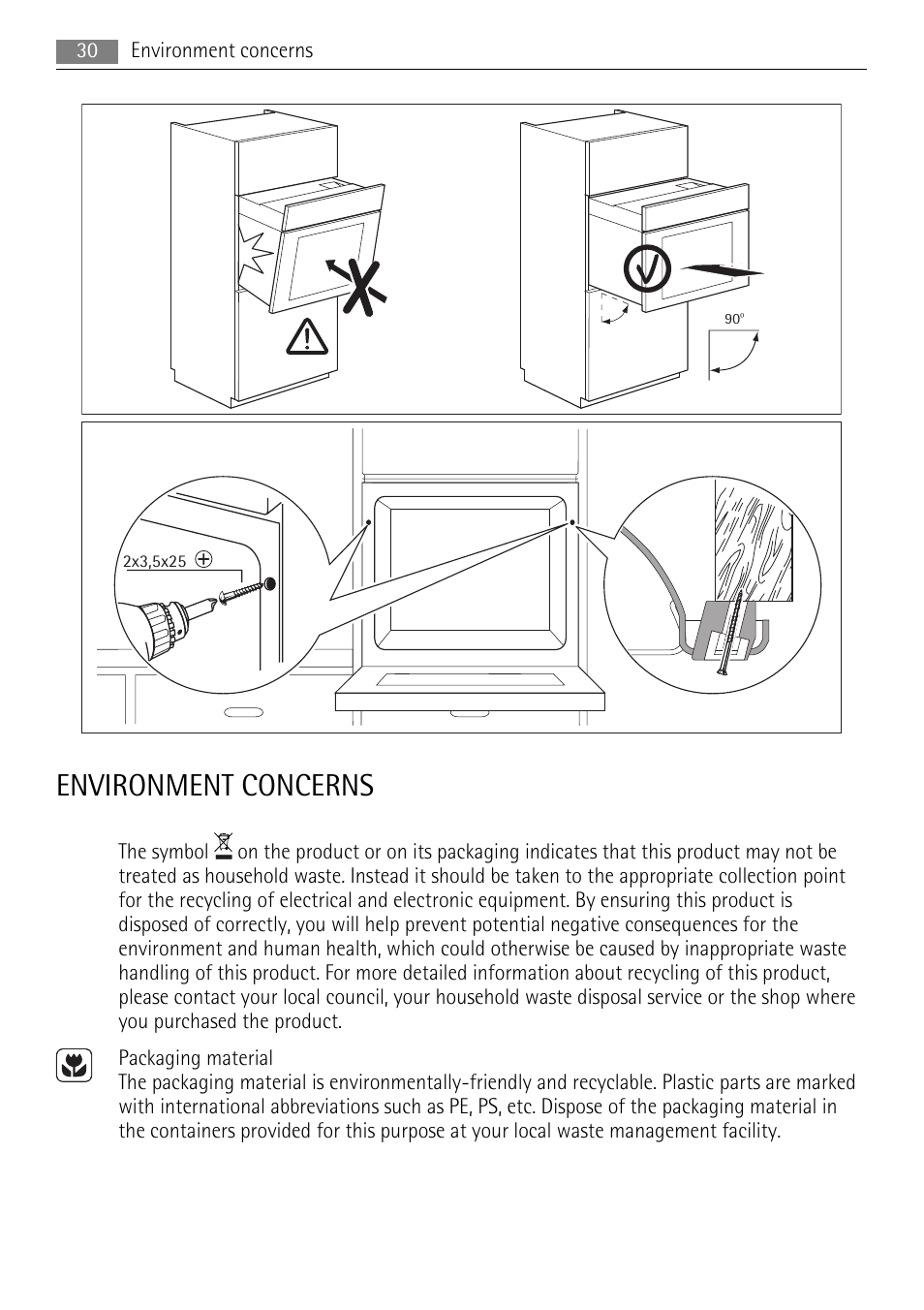 Environment concerns | AEG BP5304001W User Manual | Page 30 / 36