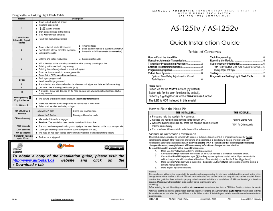 Autostart AS-1252V User Manual | 4 pages